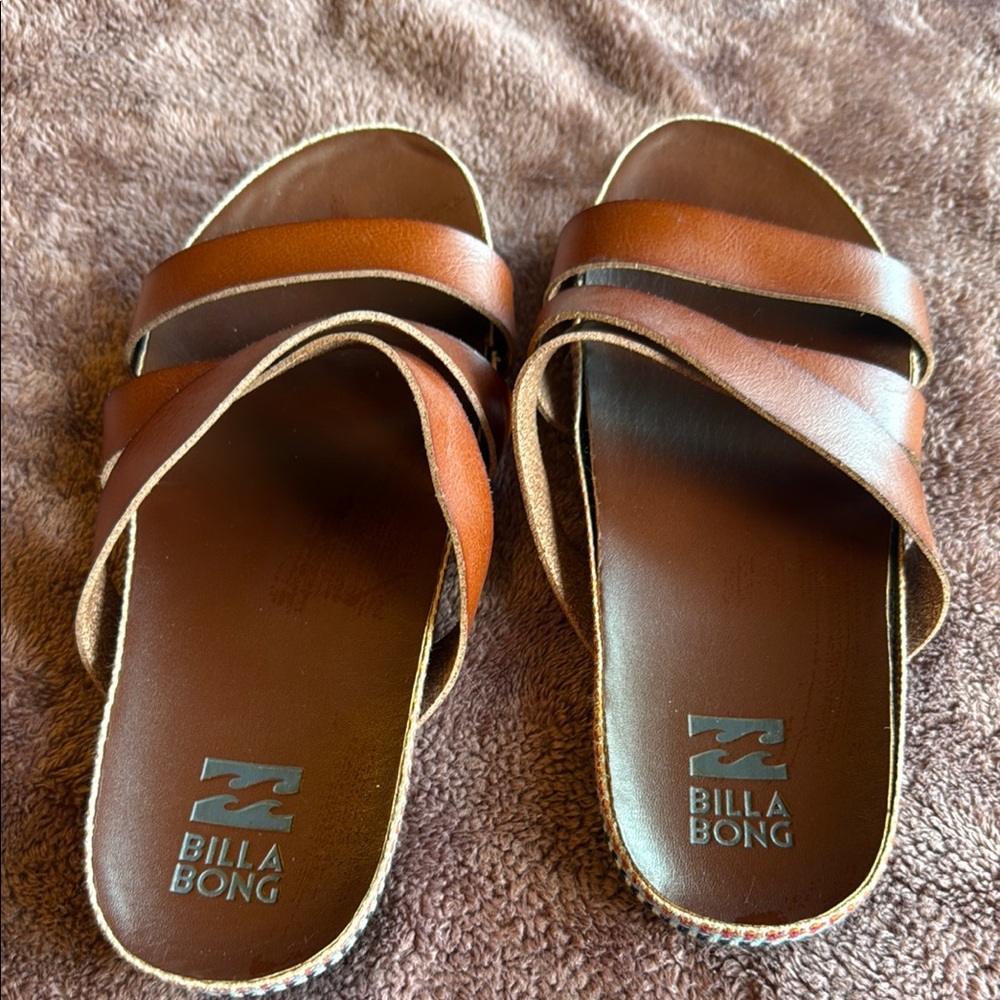 Billabong Brown Leather Slide Sandals Size 8.5